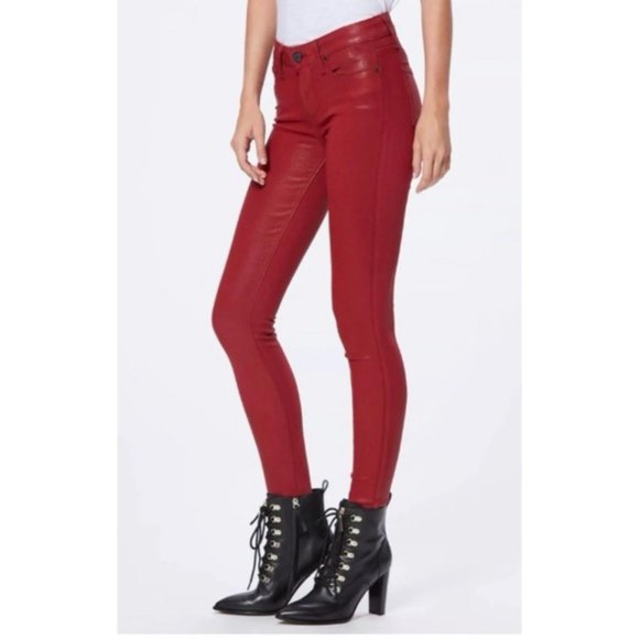 Paige Verdugo Luxe Coating Ankle Jeans Red - Looks like Leather! - Picture 1 of 9